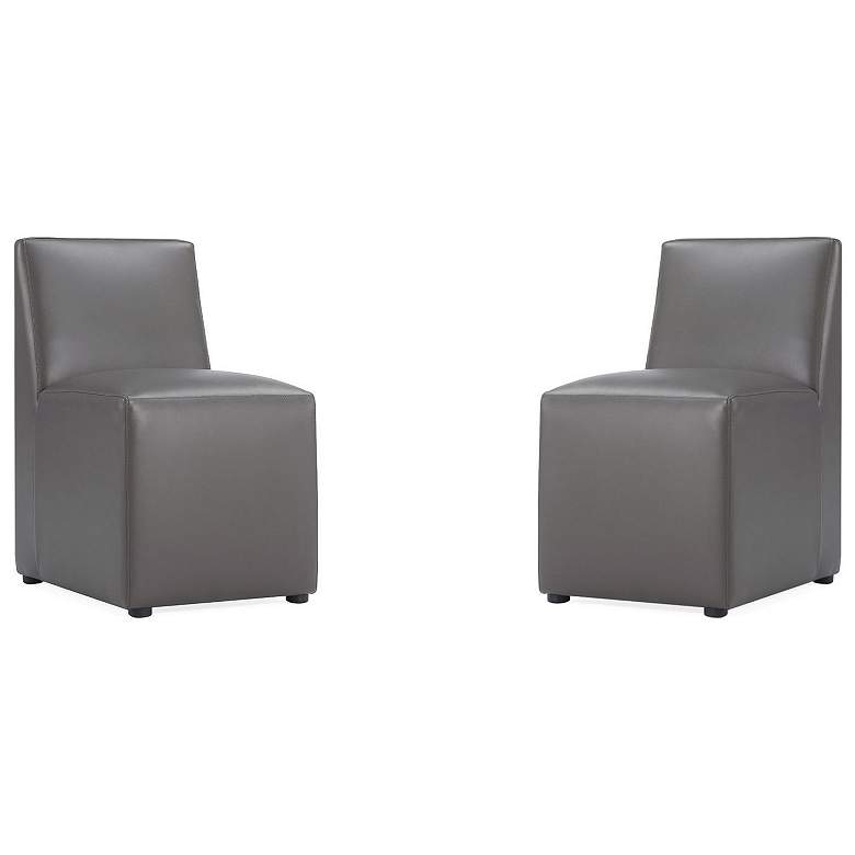 Image 1 Anna Square Faux Leather Dining Chair in Pewter - Set of 2