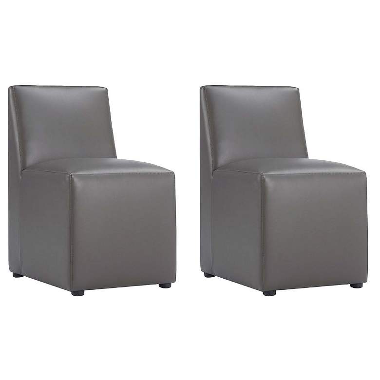 Image 1 Anna Square Faux Leather Dining Chair in Pewter - Set of 2