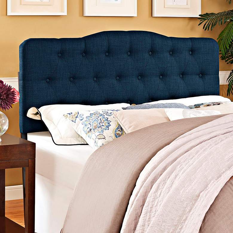 Image 1 Annabel Navy Button-Tufted Queen Fabric Headboard