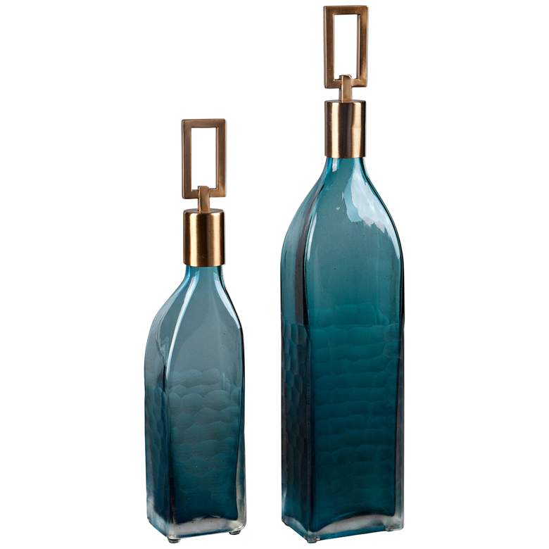 Image 1 Annabella Teal Green Glass 2-Piece Decorative Bottles Set