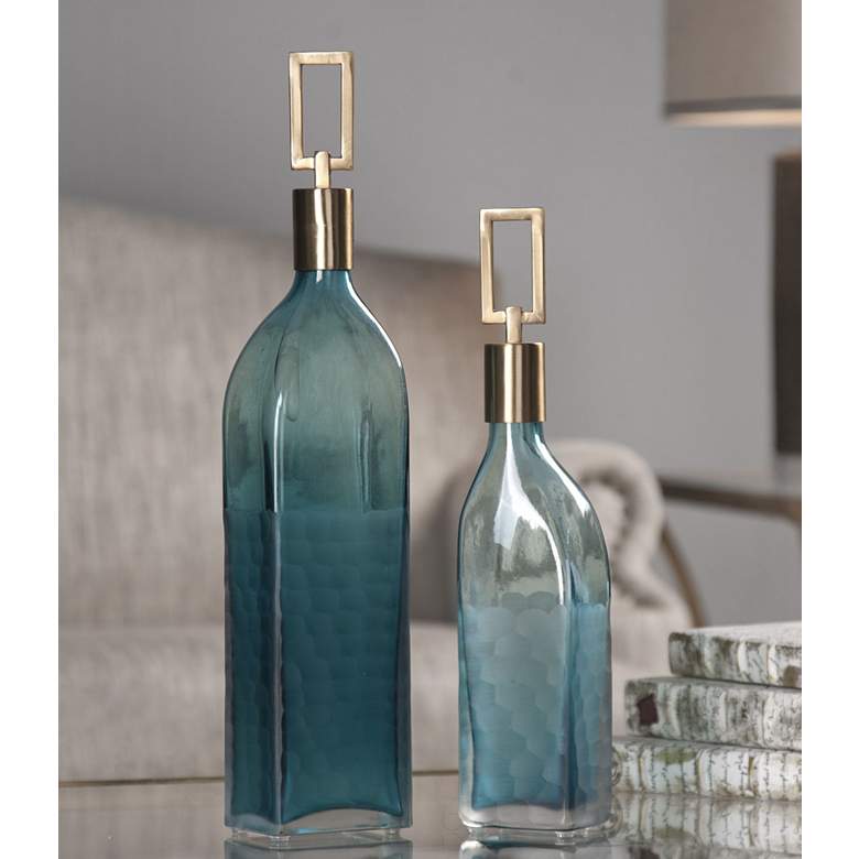 Image 2 Annabella Teal Green Glass 2-Piece Decorative Bottles Set more views