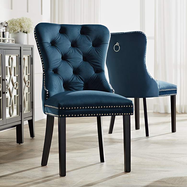 Image 1 Annabelle Tufted Blue Velvet Dining Chairs Set of 2