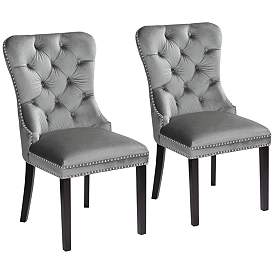 Image2 of Annabelle Tufted Gray Velvet Dining Chairs Set of 2