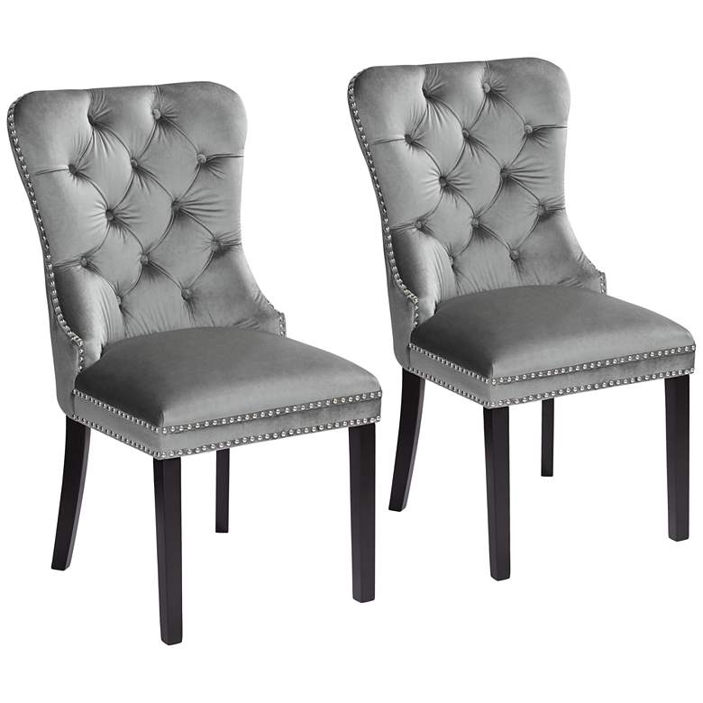 Image 2 Annabelle Tufted Gray Velvet Dining Chairs Set of 2