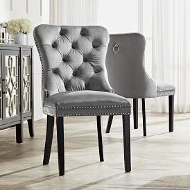 Image1 of Annabelle Tufted Gray Velvet Dining Chairs Set of 2