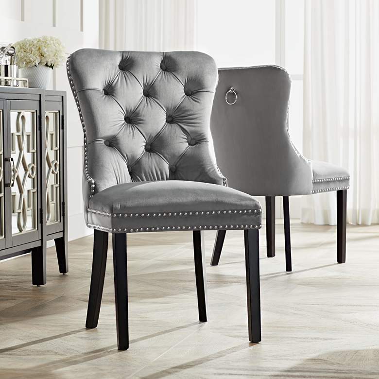 Image 1 Annabelle Tufted Gray Velvet Dining Chairs Set of 2
