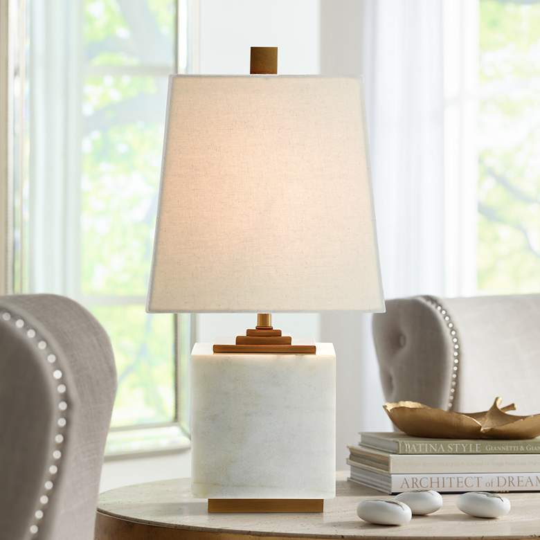 Image 1 Annelore 16 1/2 inch High White Marble Accent Table Lamp