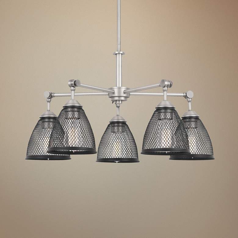 Image 1 Annex 25"W Antique Nickel and Matte Black 5-Light Chandelier