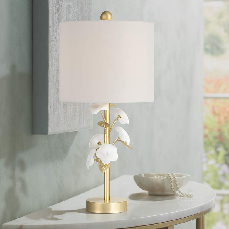 Image 1 Annie 21" High Gold and White Flower Table Lamp