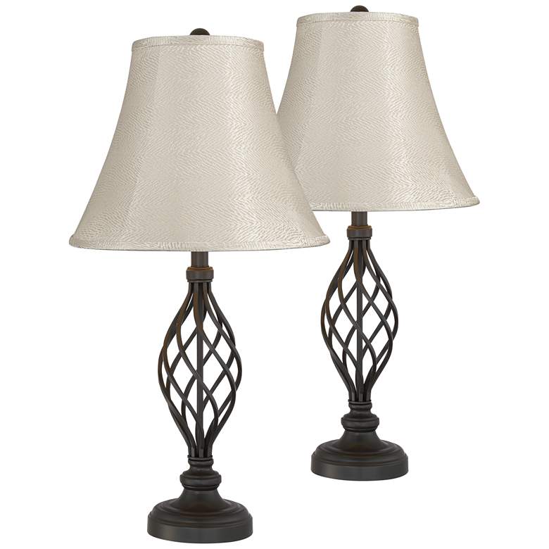 Image 1 Annie Iron Scroll Table Lamps with Cream Bell Shade Set of 2