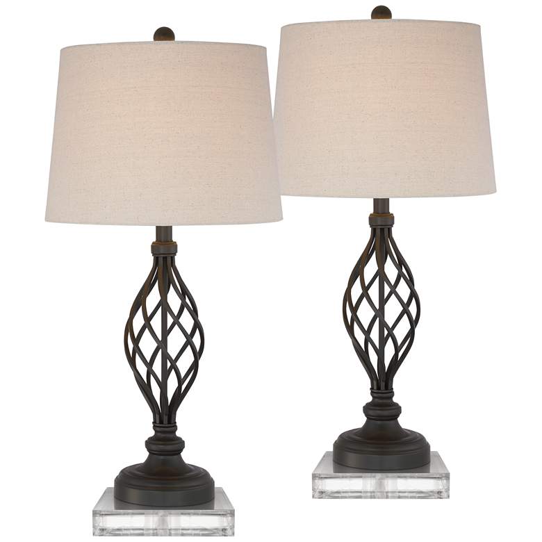 Image 1 Annie Iron Scroll Table Lamps With Square Acrylic Risers