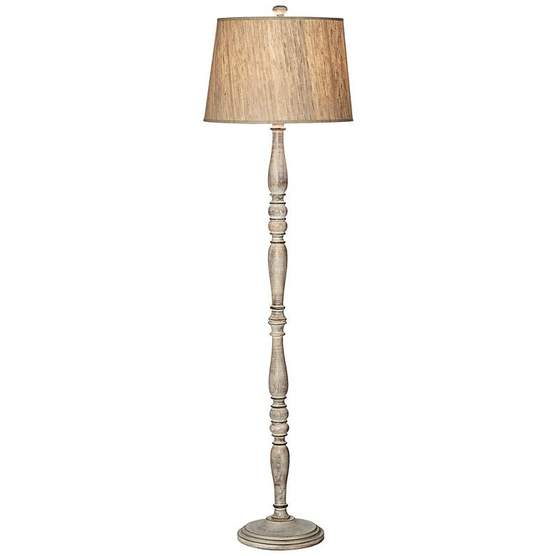 Image 1 Annie Mango Wood Spindle Floor Lamp with Silk Shade