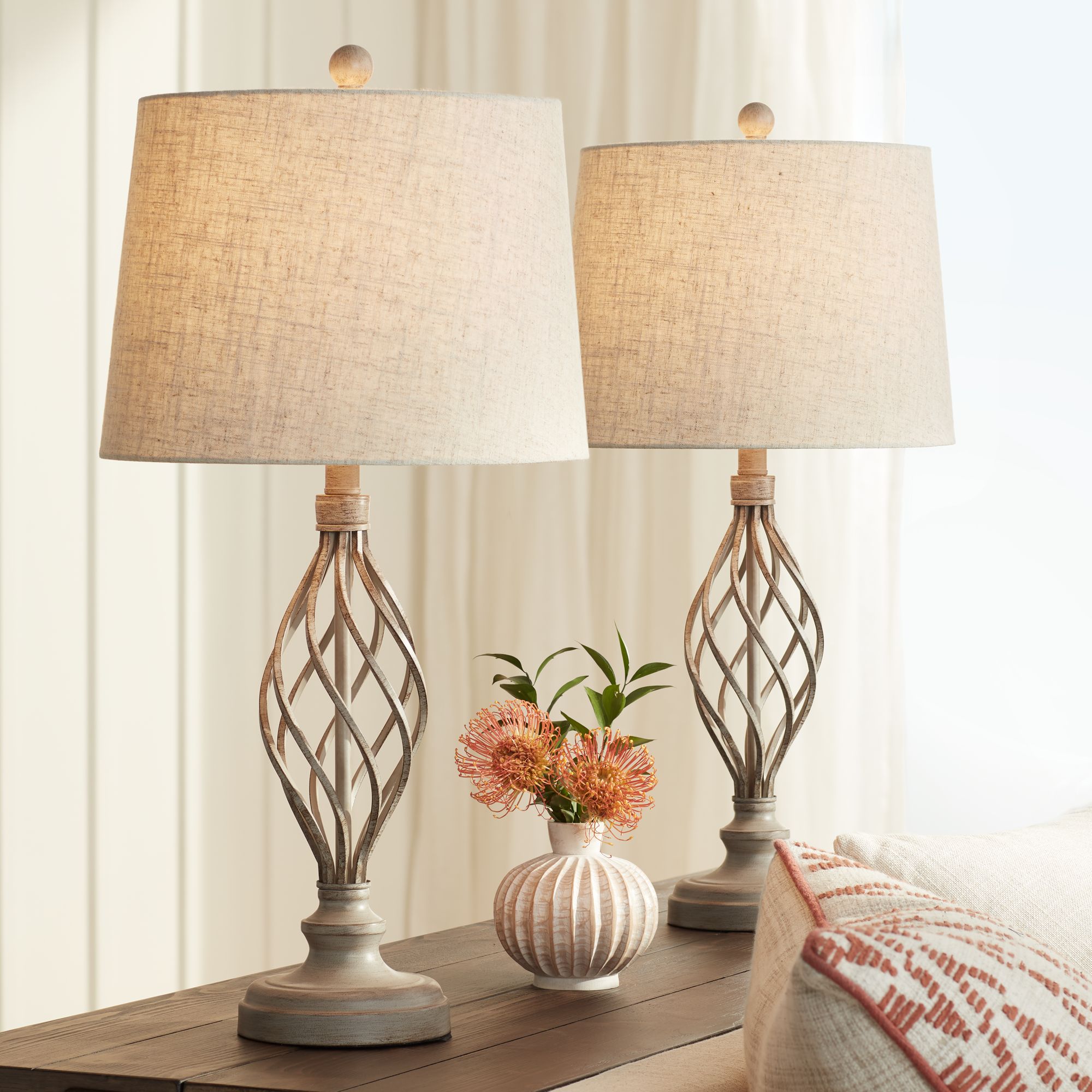 annie iron scroll table lamps set of 2