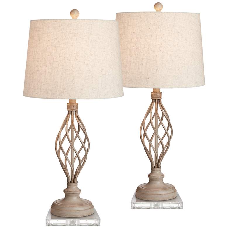 Image 1 Annie Sand Iron Scroll Table Lamps With 7 inch Square Risers