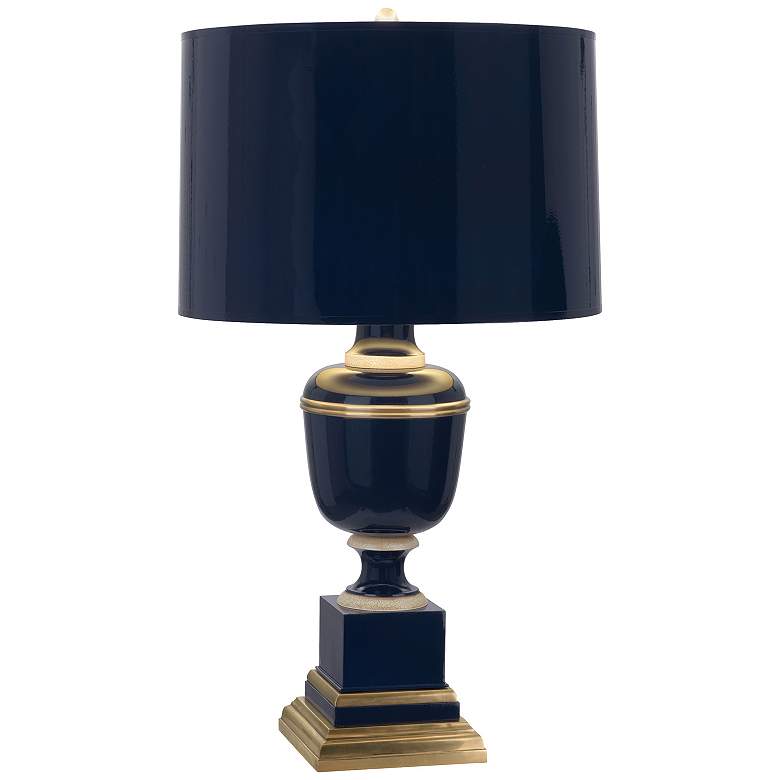 Image 1 Annika 24"H Lacquer Paint Brass And Ivory Lamp w/ Midnight Blue Shade