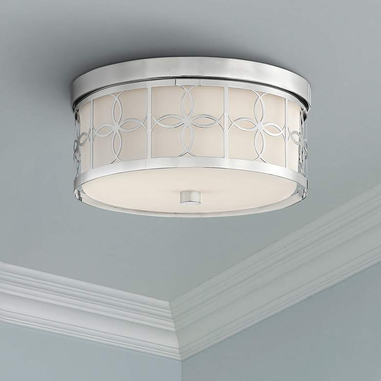 Image 1 Anniversary 13 1/2" Wide Polished Nickel Drum Ceiling Light