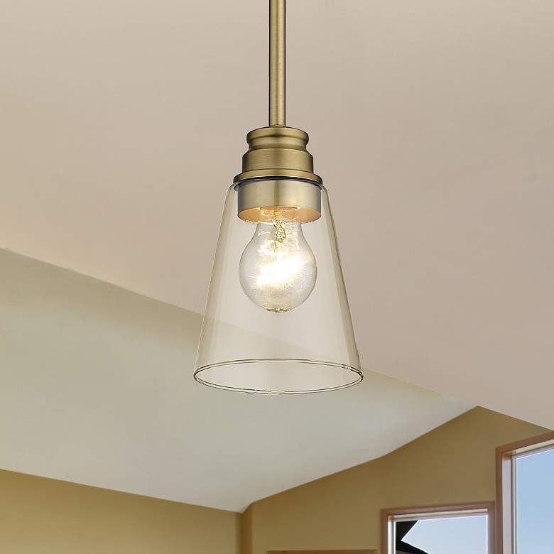 Image 1 Annora 4 3/4" Wide Olde Brass and Clear Glass Mini Pendant
