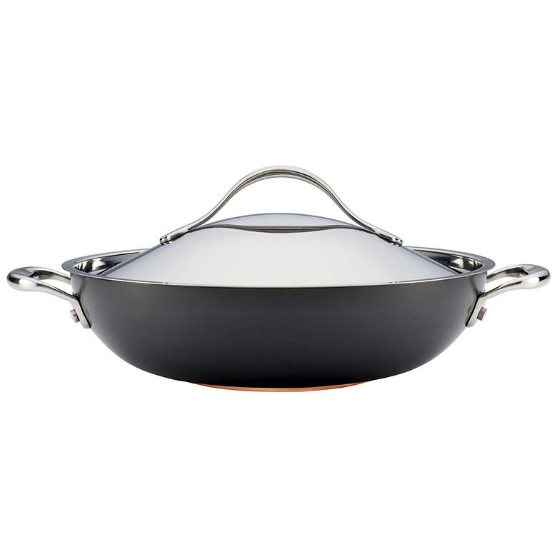 Image 1 Anolon Nouvelle Hard-Anodized 12 inch Dark Gray Covered Wok