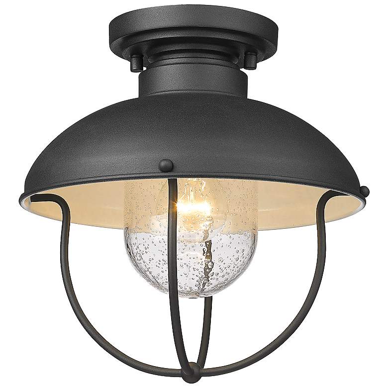 Image 2 Ansel 11" Wide Black Cage Outdoor Ceiling Light