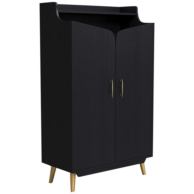 Image 2 Ansel 31 1/2" Wide Black Wood 7-Shelf 2-Door Shoe Cabinet