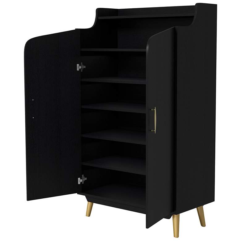 Image 5 Ansel 31 1/2" Wide Black Wood 7-Shelf 2-Door Shoe Cabinet more views