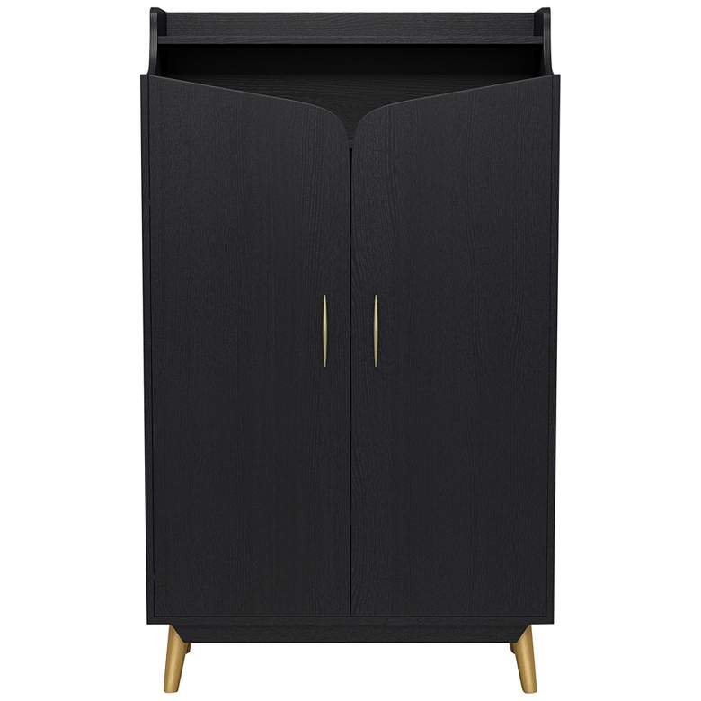 Image 7 Ansel 31 1/2" Wide Black Wood 7-Shelf 2-Door Shoe Cabinet more views