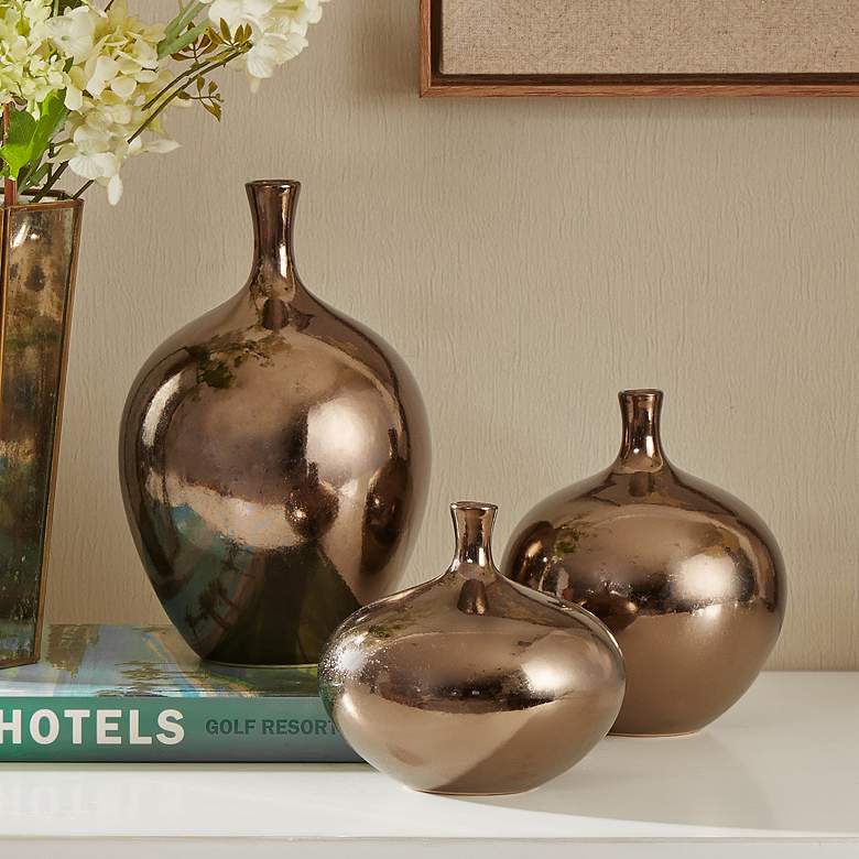 Image 1 Ansen Metallic Bronze Ceramic Decorative Vases Set of 3