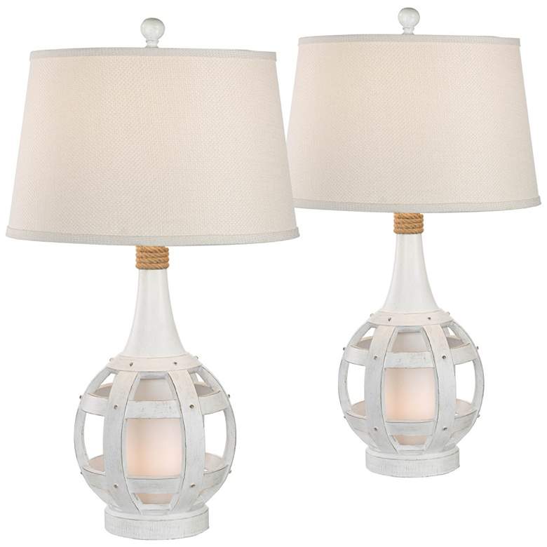 Image 1 Anson Antique White Coastal Lantern Table Lamps Set of 2