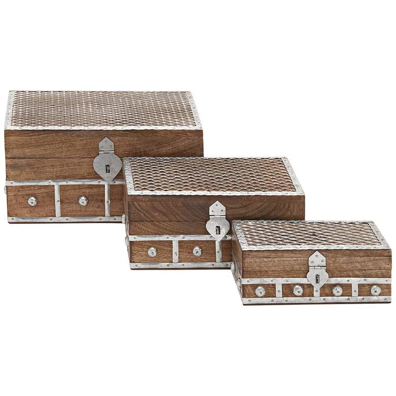 Image 1 Anson Iron Inlay Wood 3-Piece Decorative Boxes Set