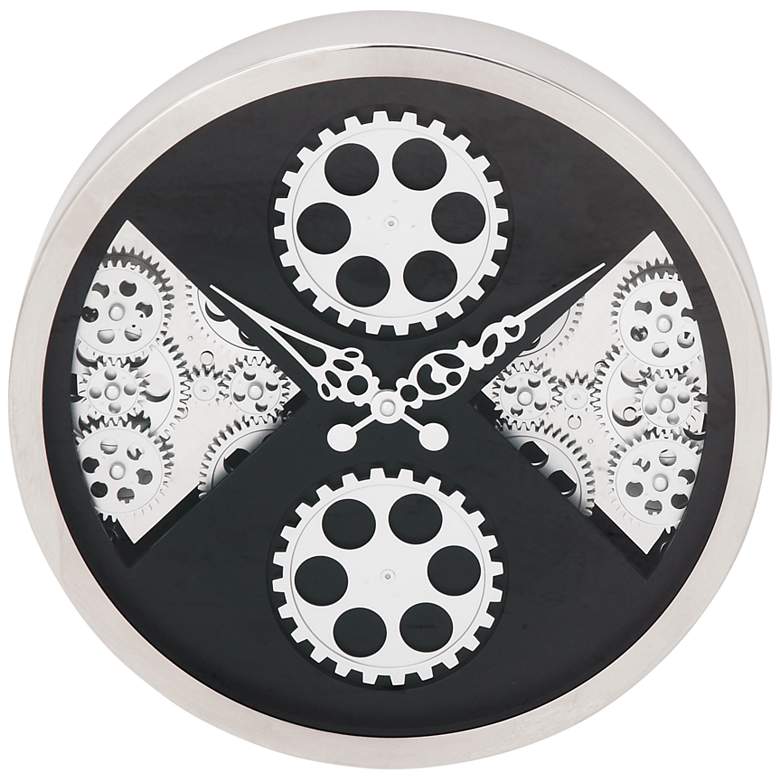 Image 1 Anspaugh Silver and Black Front 15 inch Round Gear Wall Clock