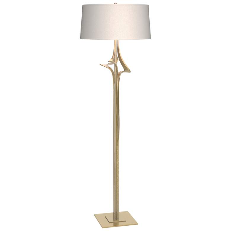 Image 1 Antasia 58.6" High Modern Brass Floor Lamp With Flax Shade