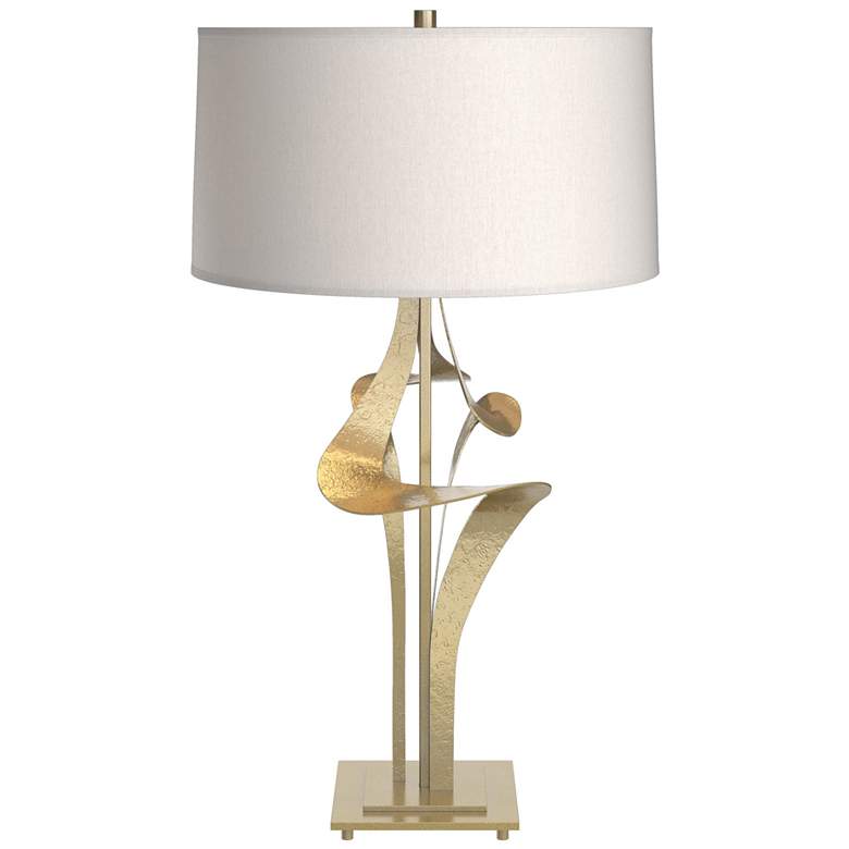 Image 1 Antasia Table Lamp - Modern Brass Finish - Flax Shade