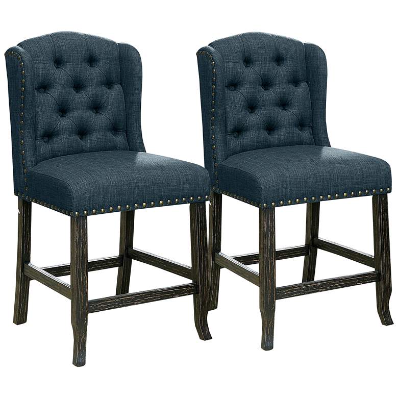 Image 2 Anthus 25 1/4" Blue Linen Tufted Counter Stools Set of 2