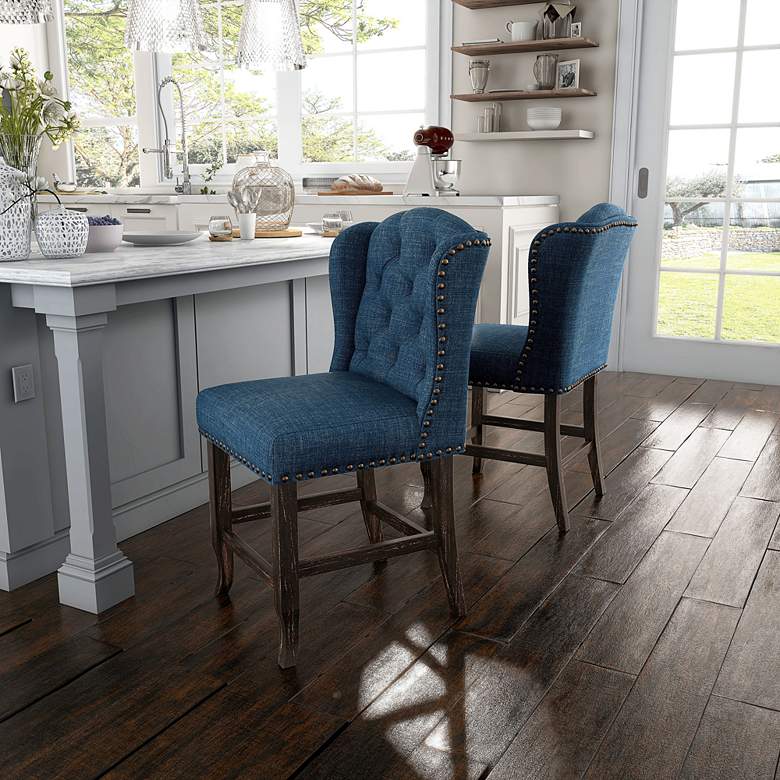 Image 7 Anthus 25 1/4" Blue Linen Tufted Counter Stools Set of 2 more views