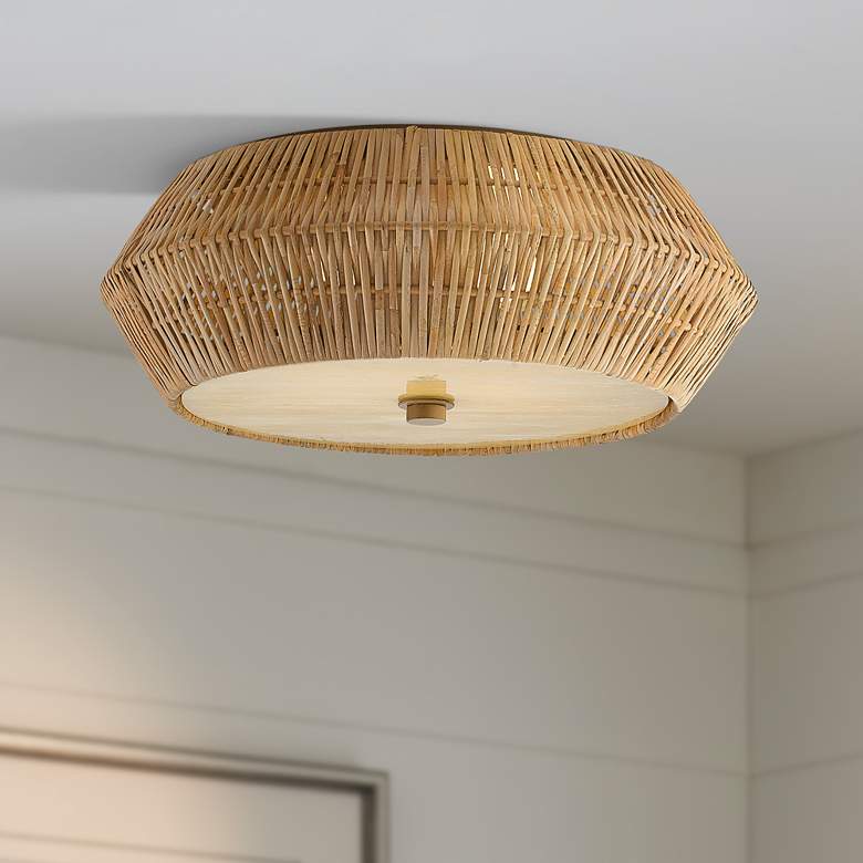 Image 1 Antibes 18 1/4" Wide Woven Natural Rattan LED Ceiling Light