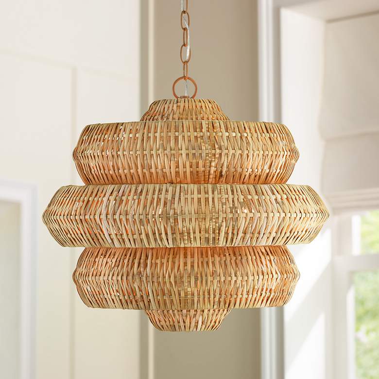 Image 1 Antibes 22 1/2 inch Wide Khaki and Natural Rattan Modern Pendant Light