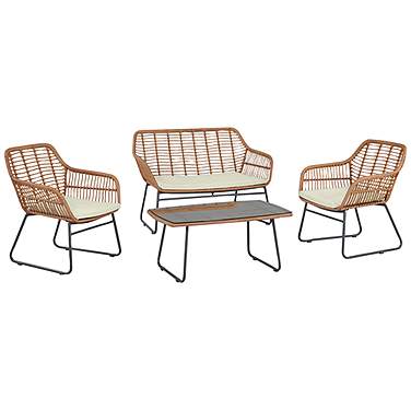 Antibes Rattan Steel 4-Piece Patio Set with Cream Cushion
