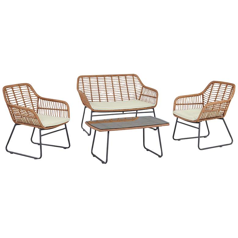 Image 2 Antibes Rattan Steel 4-Piece Patio Set with Cream Cushion