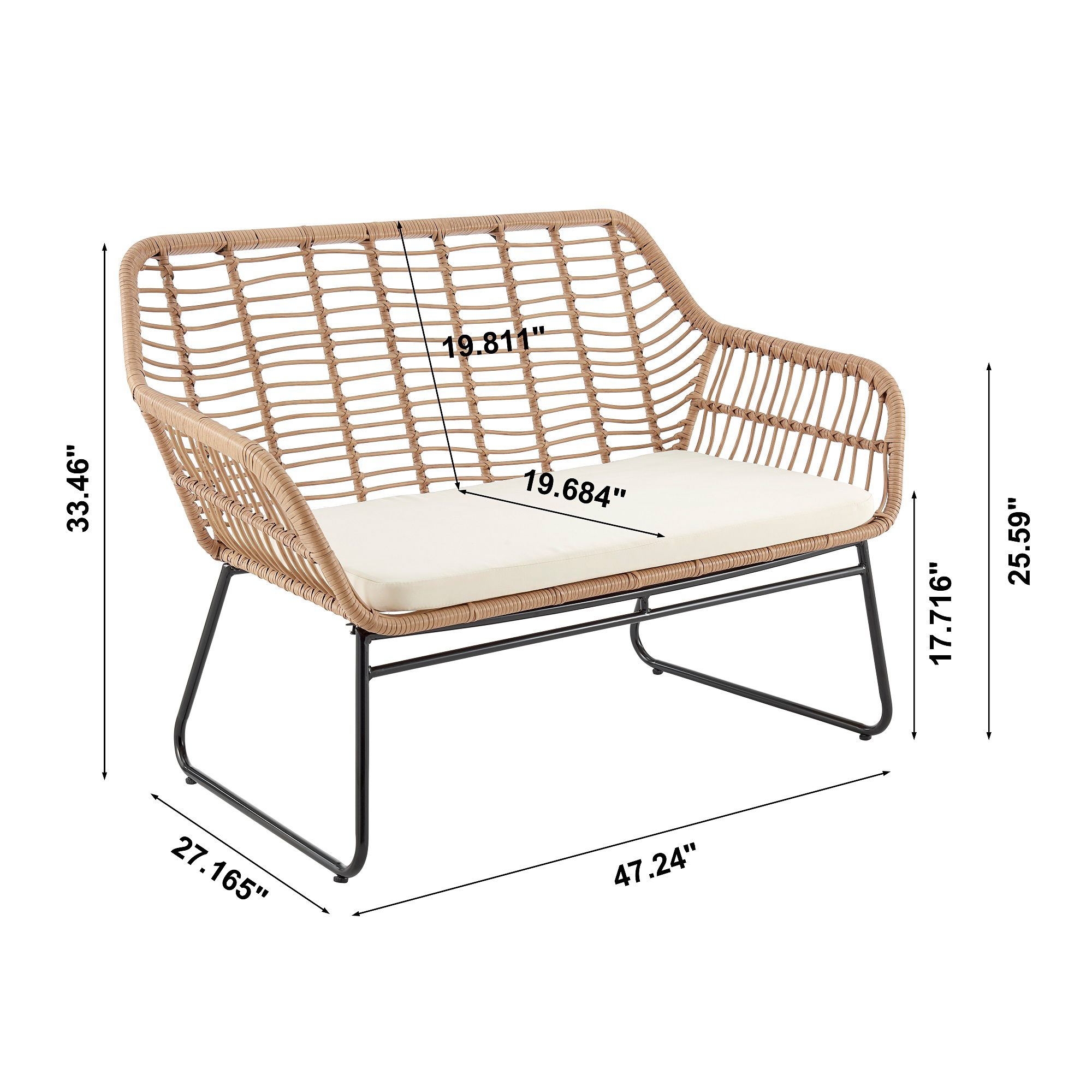 Antibes Rattan Steel 4-Piece Patio Set with Cream Cushion in scene