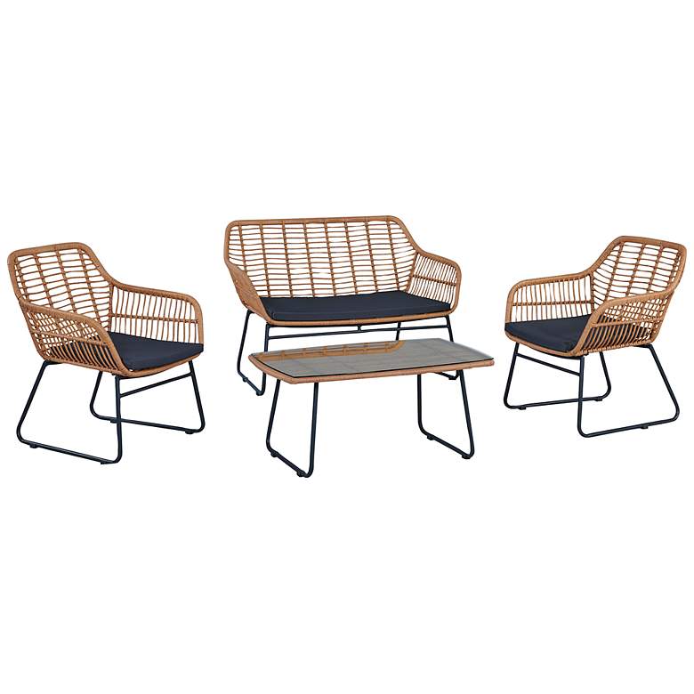 Image 2 Antibes Rattan Steel 4-Piece Patio Set with Gray Cushion