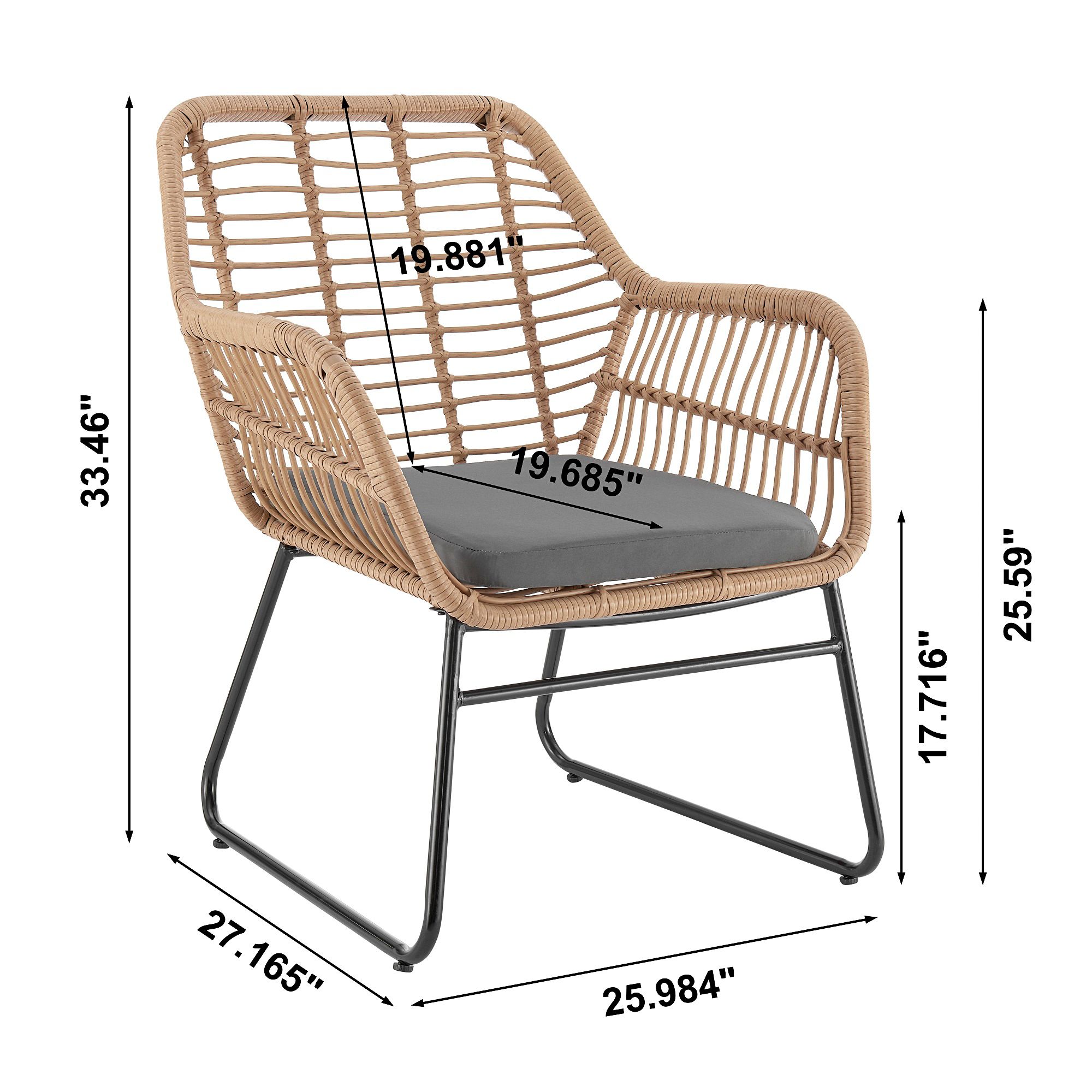 Antibes Rattan Steel 4-Piece Patio Set with Gray Cushion in scene