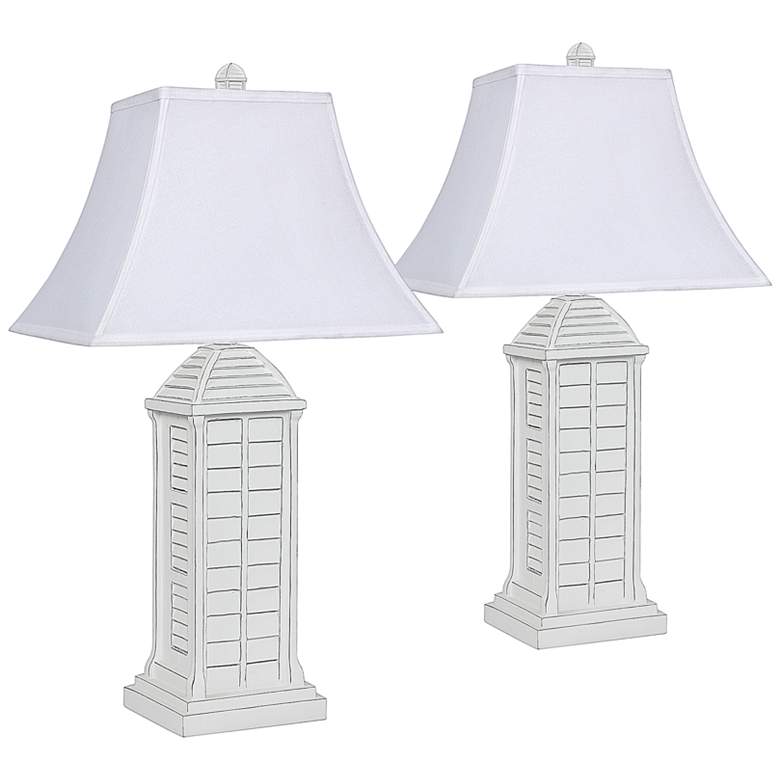 Image 1 Antigua 30" White Tower Lantern Profile Table Lamps Set of 2