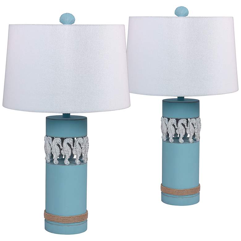 Image 1 Antigua Blue Seahorse Column Table Lamps Set of 2