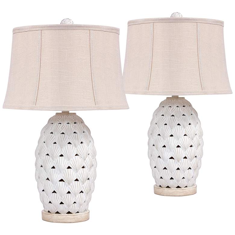 Image 1 Antigua Coastal 29" High Beige Sand Seashell Table Lamps Set of 2