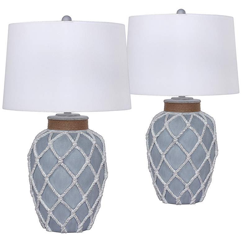 Image 1 Antigua Gray and White Rope Netted Table Lamps Set of 2
