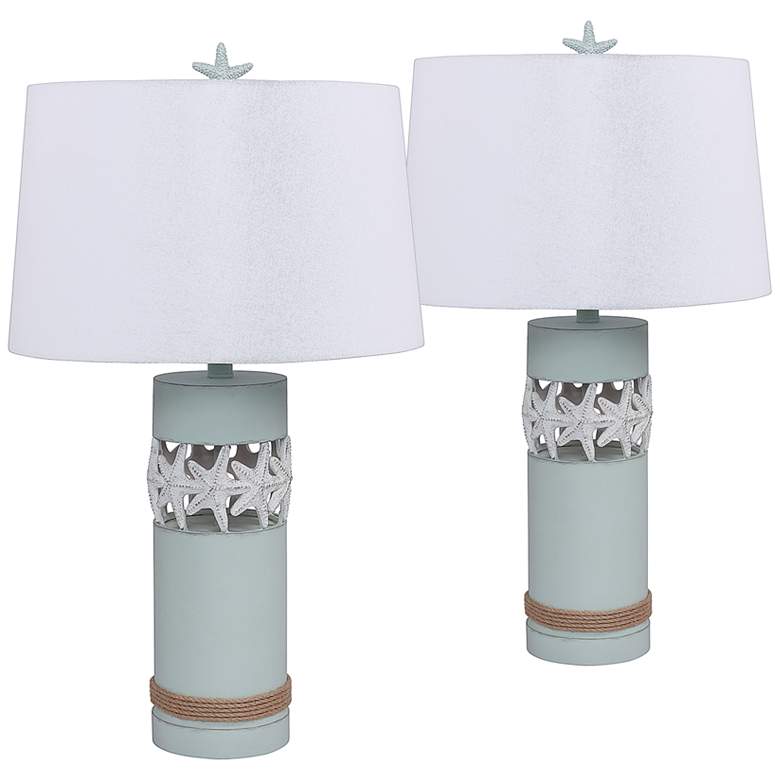Image 1 Antigua Sage Starfish Column Table Lamps Set of 2