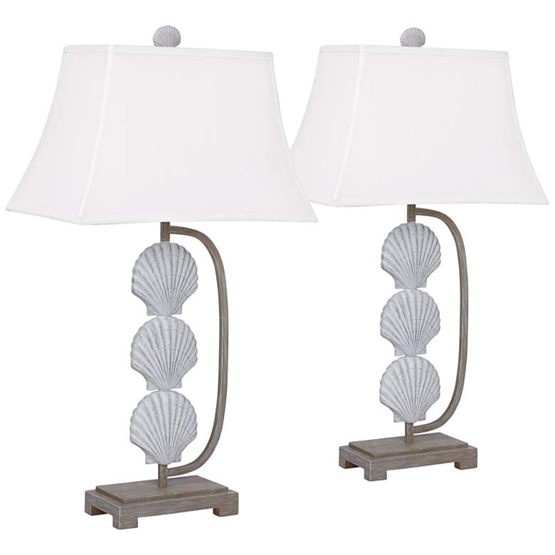 Image 1 Antigua Stacked Seashell 32 inch White and Sand Finish Lamps Set of 2