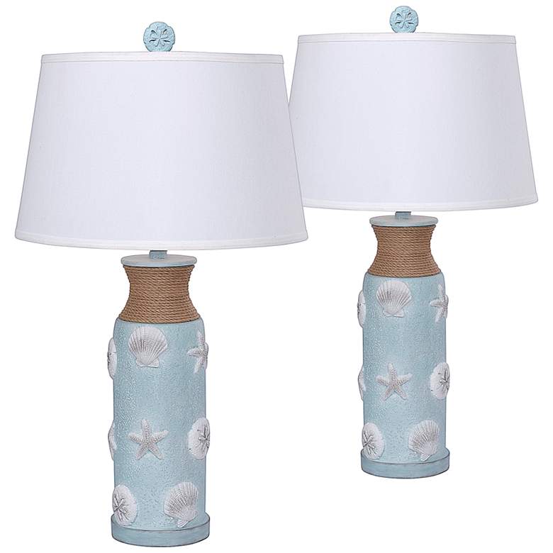 Image 1 Antigua Starfish and Shell  30 inch Coastal Blue Table Lamps Set of 2