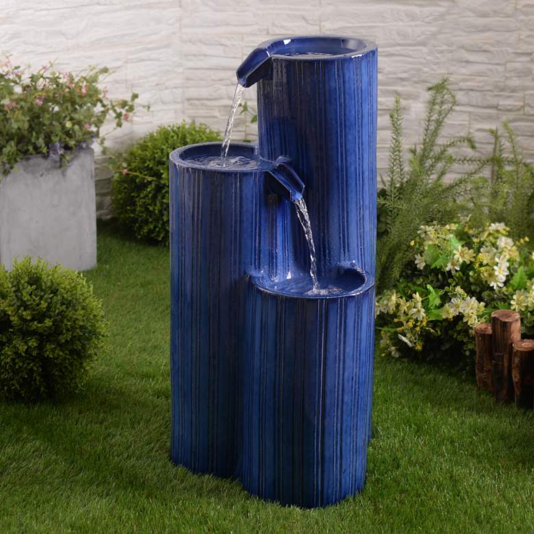 Image 1 Antiguo 30" High Blue Ceramic Cascading Floor Fountain