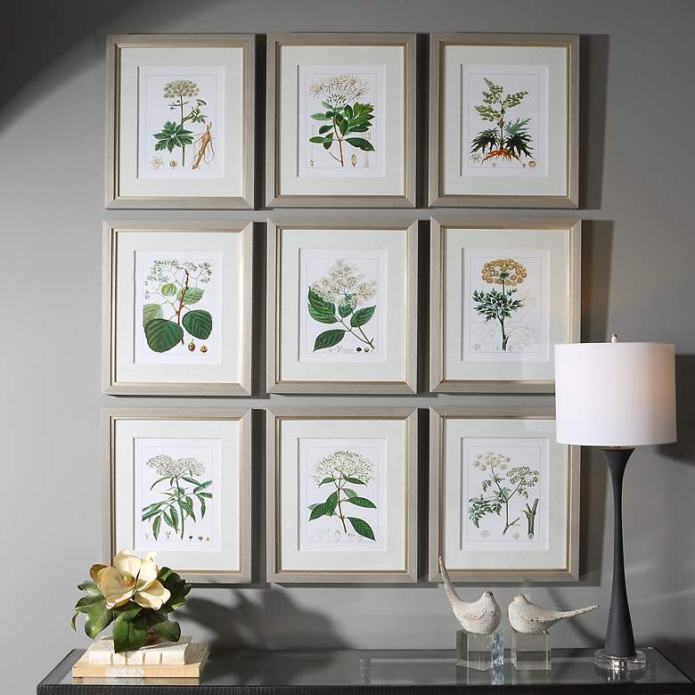 Image 1 Antique Botanicals 19 1/2" High 9-Piece Framed Wall Art Set